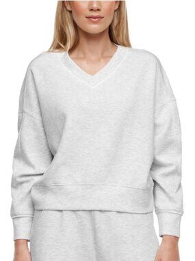 Express Women's V-Neck Pullover Sweatshirt In Light Grey